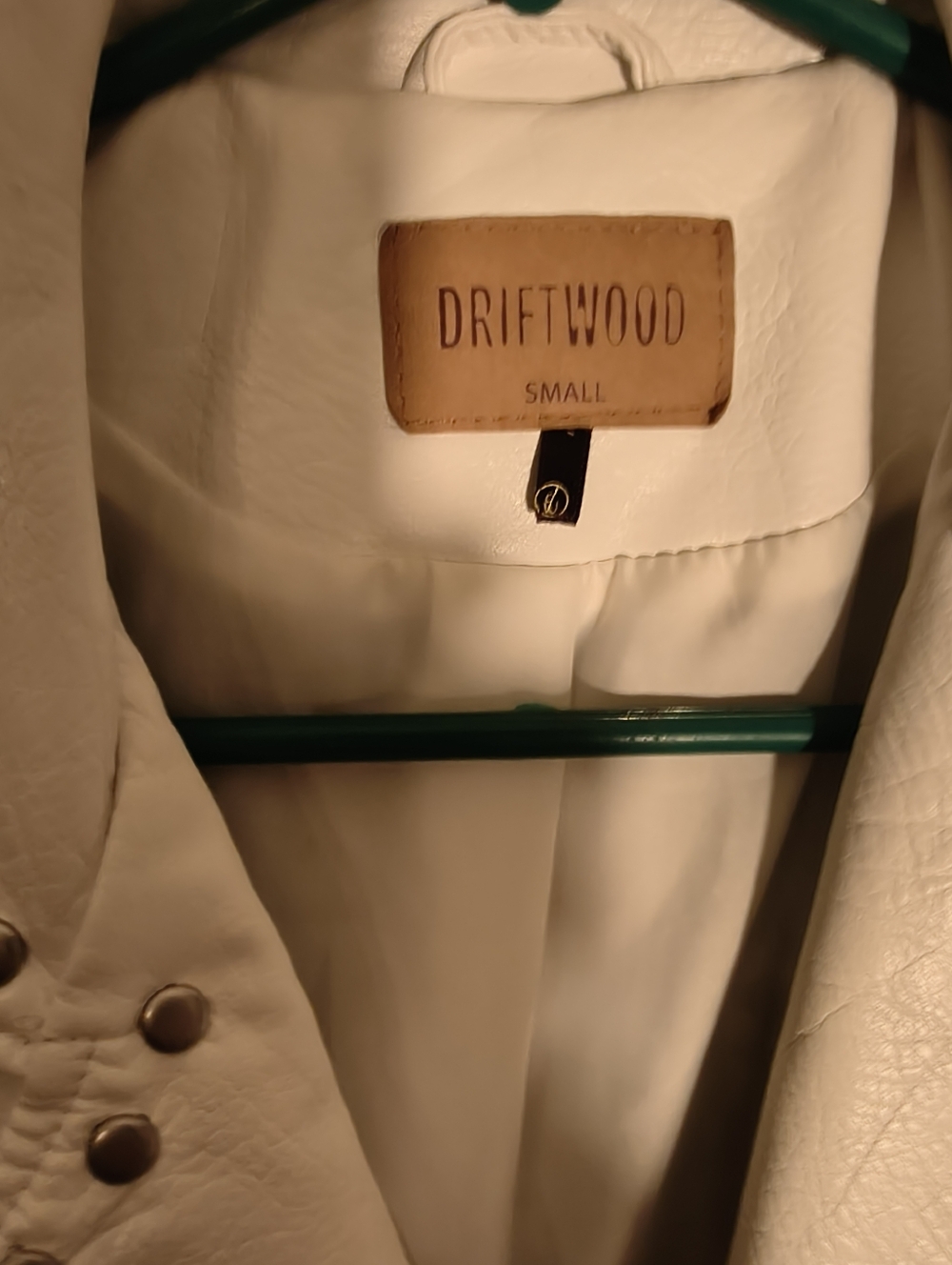 Women's DRIFTWOOD White Faux Leather Moto Jacket Sm. Floral Embroidery & Studs - Picture 3 of 5